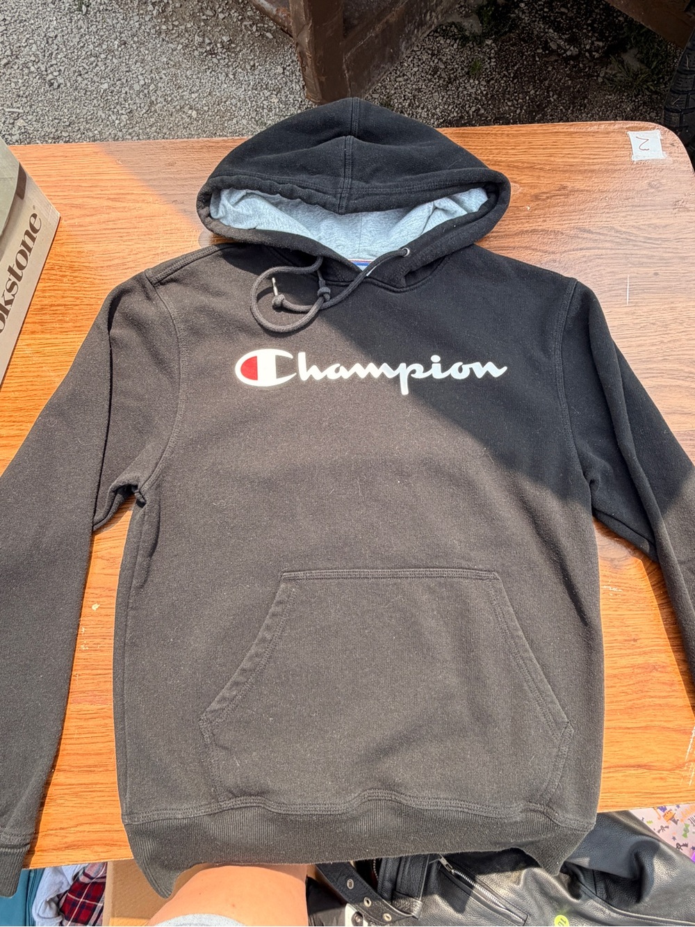 Champion Black Pullover Hoodie with White Logo